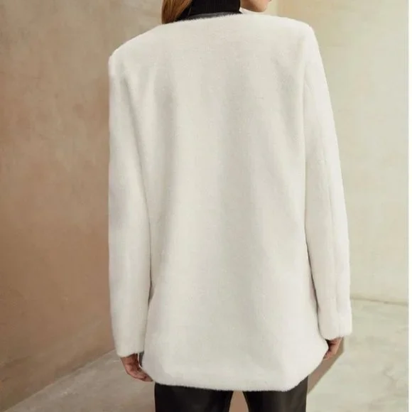 luxury faux leather detailed fuzzy jacket elegant - Picture 6 of 9